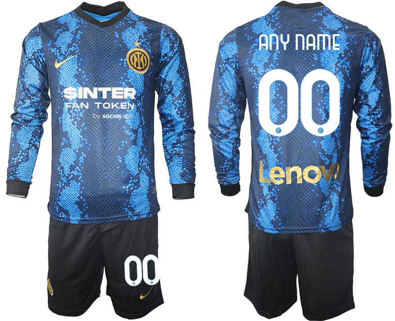 Men 2021-2022 Club Inter Milan home blue Long Sleeve customized Soccer Jersey->manchester united jersey->Soccer Club Jersey